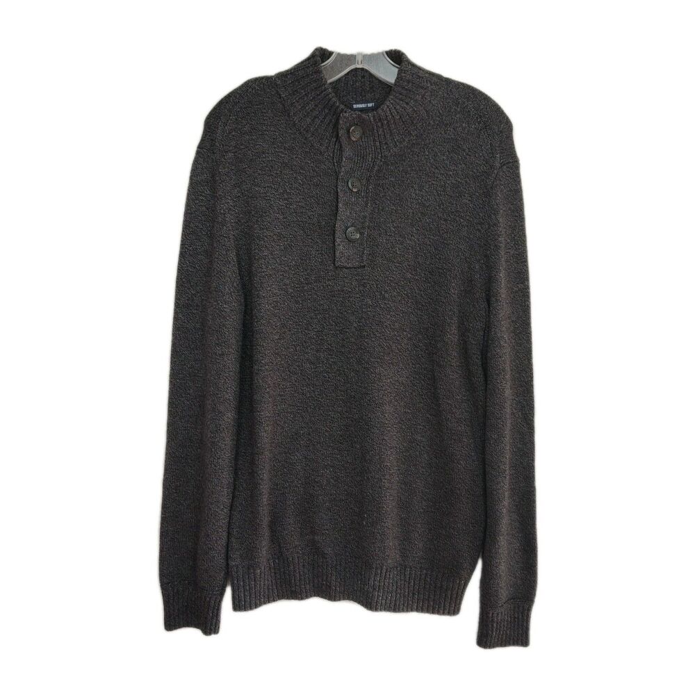 American Eagle 1/4-Button Sweater Men's M Gray Pullover Seriously Soft Long Slvs